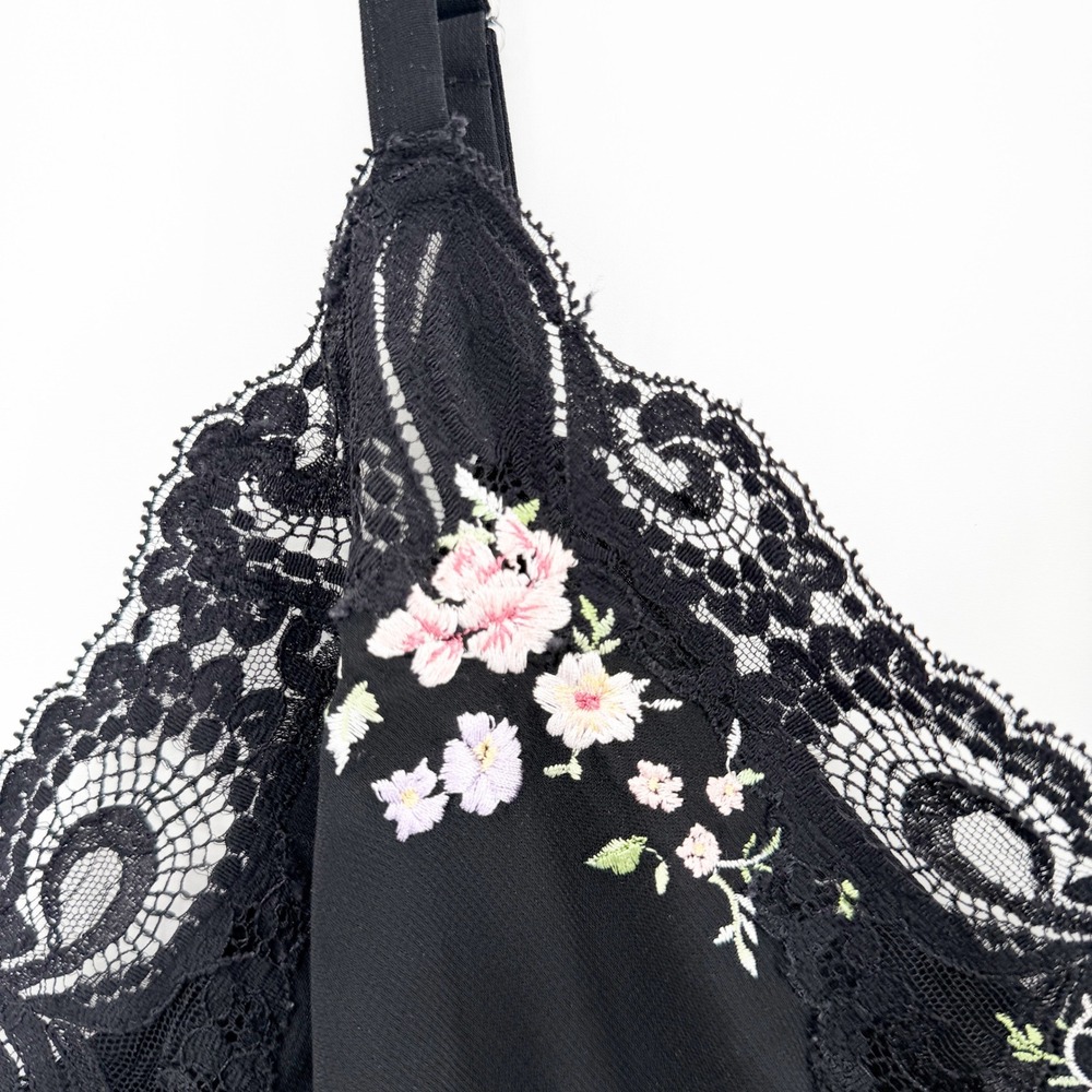 Vintage Y2K Lace Trim Mini‎ Slip Dress Embroidered in Black Size Large - Picture 5 of 8